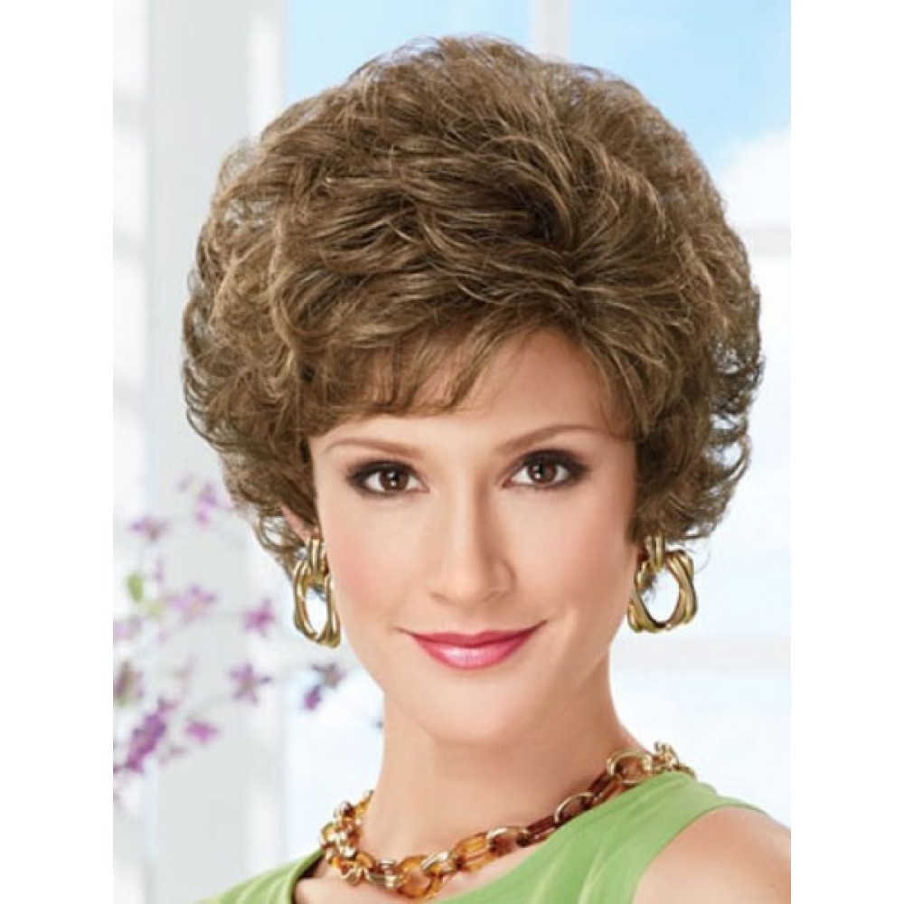 Womens Classic Human Hair Short Curly Wigs